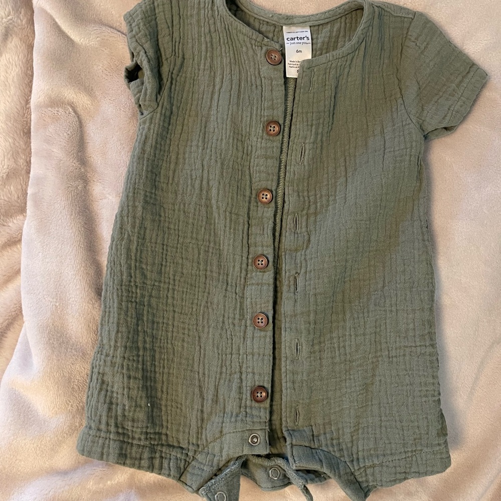 Carter's Green Button-Up Gauze Romper
